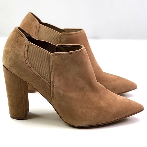 Marc Fisher Hydra pointy toe ankle boots block heel camel suede 8.5 - Picture 2 of 10